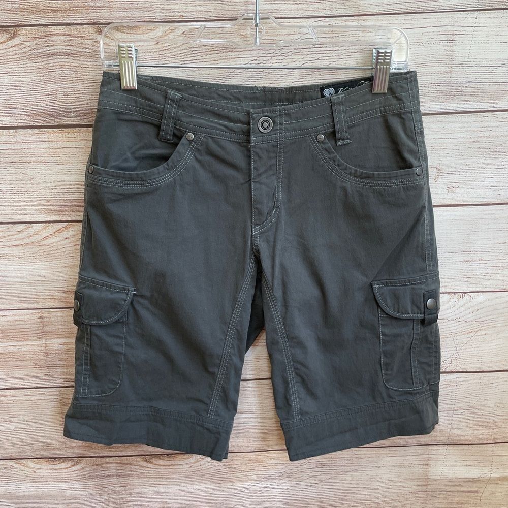 KUHL VINTAGE PATINA DYE CARGO SHORTS IN CHARCOAL GRAY